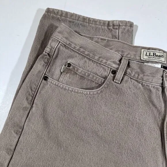 LL Bean Natural Fit Tan Canvas Flannel Lined 100% Cotton Pants Y2K Men's 40x29 - Picture 6 of 16